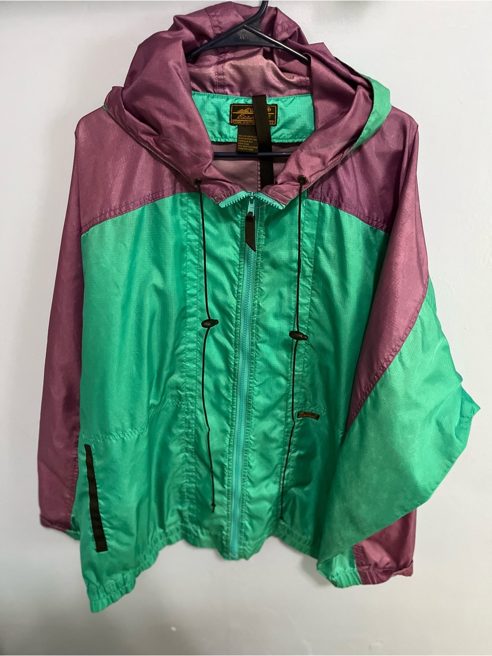 Vintage Eddie Bauer Teal and Purple Colorblock Jacket with Hood